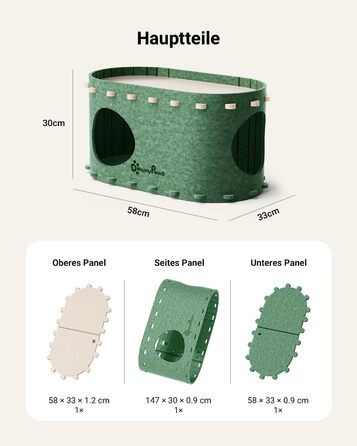 Кігтеточка-будиночок для котів DownyPaws з фетру, 2-ярусна, 50x33x50 см, зелена