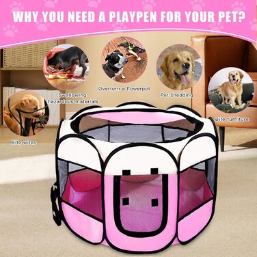 Складана переносна вольєр для цуценят та собак, 74x74x43 см, рожевий, 8 м. Водонепроникний вольєр для собак, котів та кроликів