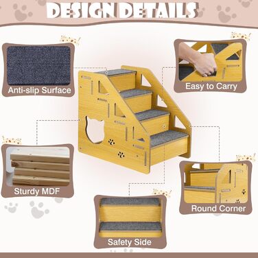 Сходинки для собак: дерев'яна драбинка для маленьких і середніх собак, 4 сходинки, 38.1 см, для ліжка/дивану