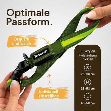 Світловідбиваючий нашийник для собак Tierhood - LED нашийник для маленьких та великих собак, перезаряджається, зносостійкий, водонепроникний, комфортний, ідеальний для нічних прогулянок, розмір S (обхват шиї 32-47 см), зелений