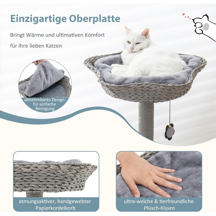 Дерев'яний кігтеточки для котів Costway 106 см з будиночком та лежанками, 2 м'ячики, сірий