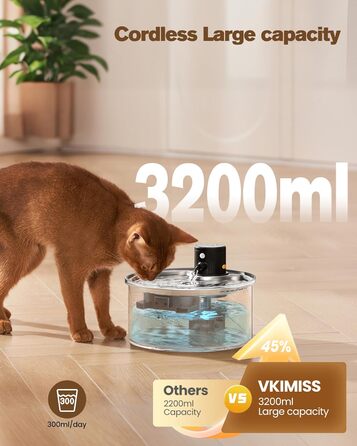 Бездротовий фонтан для котів 3.2L з сенсором руху, акумуляторний, нержавіюча сталь