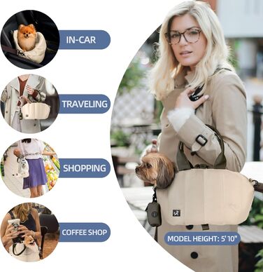 Сумка-переноска для собак Sytopia, кремово-бежева, з кишенями та регульованим поводком, водонепроникна