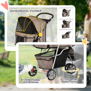 PawHut Dog Stroller Баггі для собак і кішок, багатокольоровий (кавово-коричневий)| Аосом