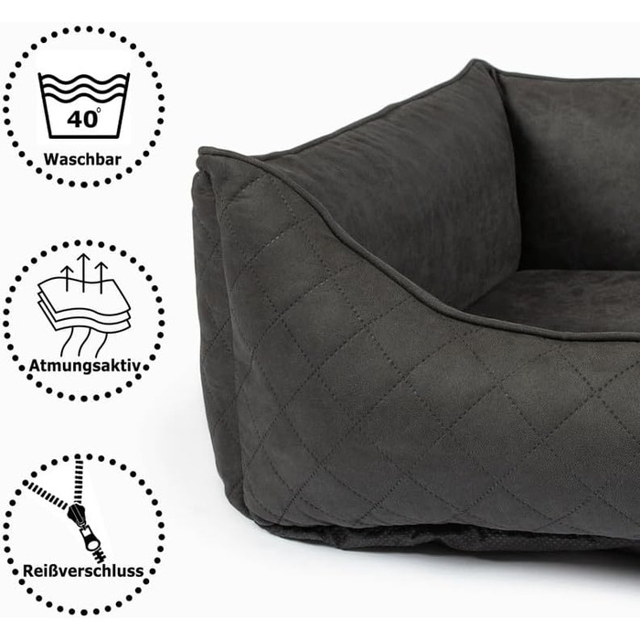 Ортопедичне ліжко для собак CopcoPet Hugo з велюровою обробкою L/XL 100 x 80 см – віско-матрац для собак знімний чохол, неслизьке, легке у догляді – для середніх собак, захист суглобів, стабільна форма 100 x 80 см, ортопедичне (125 x 100 см, чорний)