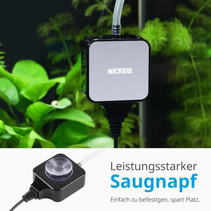 Повітряний компресор для акваріума NICREW Nano Silent Max з регулятором, тихий (до 35 дБ), енергоефективний 1.5 Вт, 36 л/год, для акваріумів 40-80 л, чорний