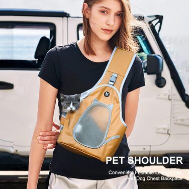 PETCUTE Сумка-переноска для собак та котів, складна, для маленьких тварин, з ременем безпеки, для прогулянок на вулиці (M, помаранчевий+коричневий)