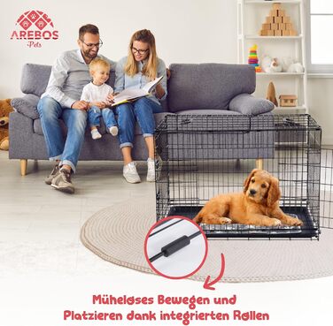 Клітка для собак Arebos | Транспортна переноска для собак, складана | Клітка-переноска для авто | Клітка для собак з 2 дверцятами | Чорна (92,5 x 60 x 66 см)