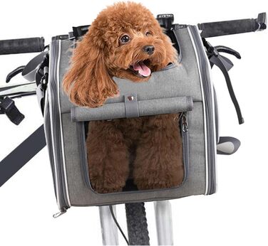 Велосипедний кошик для собак Haofy, переноска для тварин з 4 сітчастими вікнами, швидкознімний кріплення на кермо, для собак до 8 кг, сумка для перенесення, аксесуари для велосипеда (Сірий)
