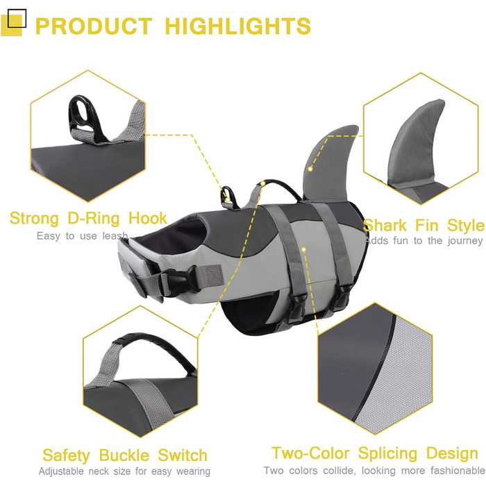Спасальний жилет для собак ASENKU сірий, S - для плавання, катання на човні
