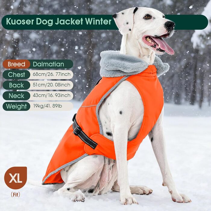 Куртка для собак Kuoser, зимова, водонепроникна, флісова, для середніх собак, помаранчевого кольору (S)