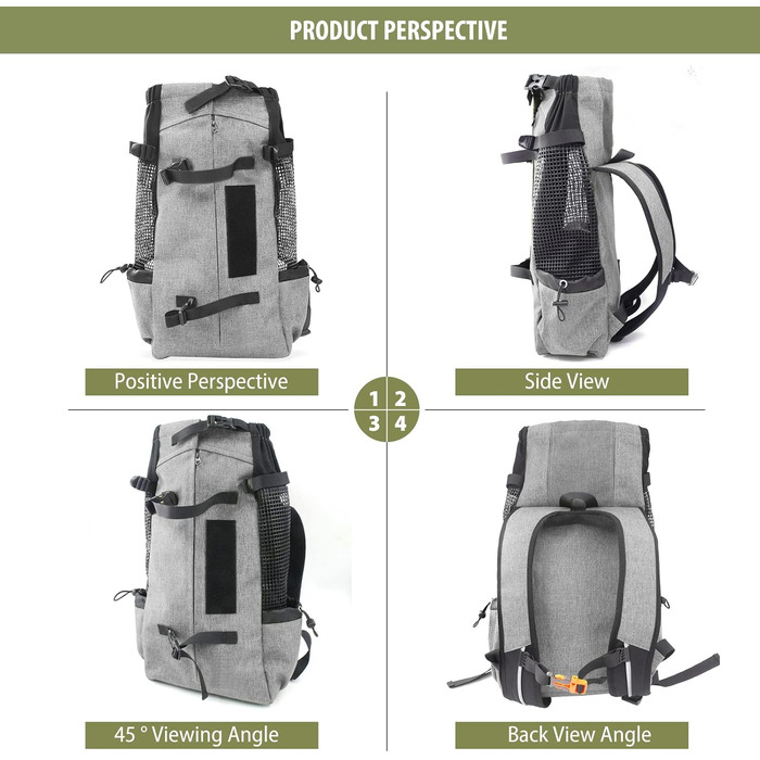 PETCUTE Рюкзак-переноска для собак та котів, сірий, до 10 кг