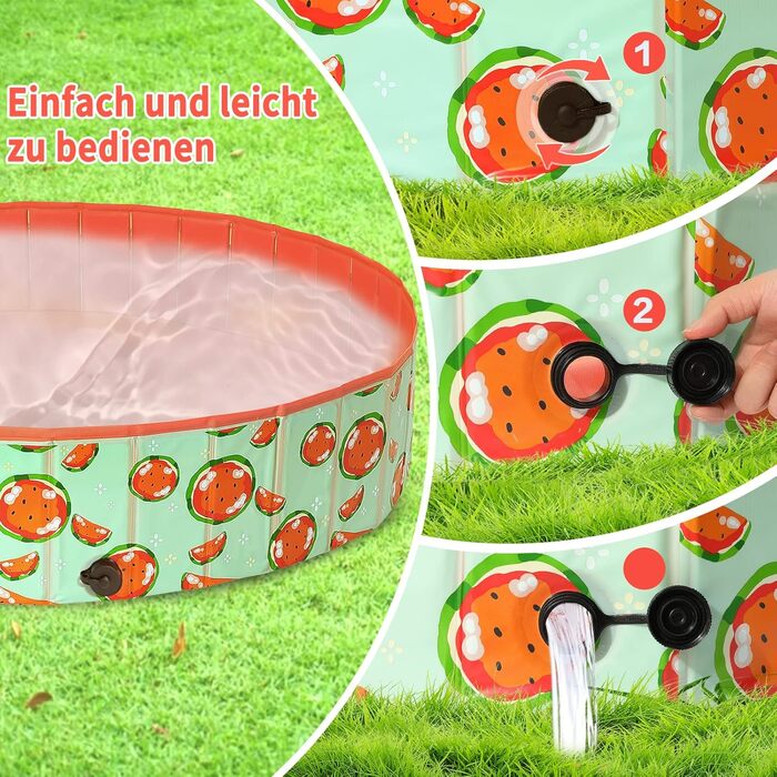 Надувний басейн для собак великих та маленьких порід, 80/120/160 см, складаний, портативний, екологічний PVC, (S:80x20 см, кавун)