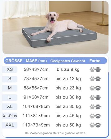 Ортопедичне ліжко для собак KSIIA, великі породи, 104x68x8 см, знімний матрац, миється, сіре