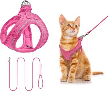 Нашийник для котів Qianruida з повідком, регульований, зручний, дихаючий, світловідбиваючий (Рожевий, XXS)