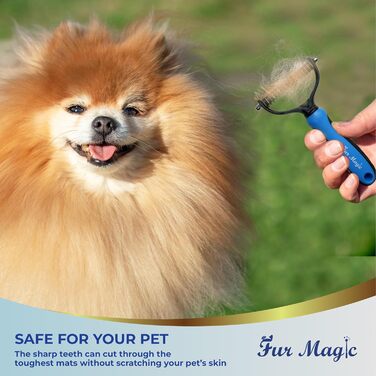 Щітка для вичісування та видалення ковтунів Fur Magic, велика, для собак, котів і коней — гребінець для шерсті, зменшує линяння та видаляє підшерстя