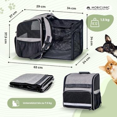 Рюкзак-переноска для котів та собак Mobiclinic® Pets, складаний, з вентиляцією, з аксесуарами, регульований, 37x29x37x5 см