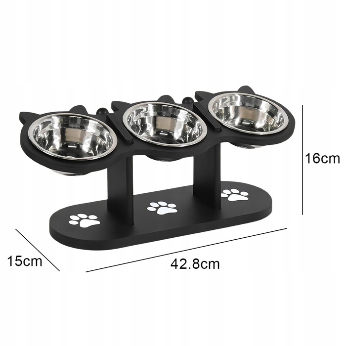Дерев'яна стійка для годування тварин з 3 сталевими мисками