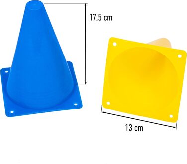 8LevelUp Пиллони для тренувань (20 шт.) - 18 см, жовті та блакитні конуси. Підходять для футболу, кінного спорту, дресирування собак та коней, агіліті. З сумкою.