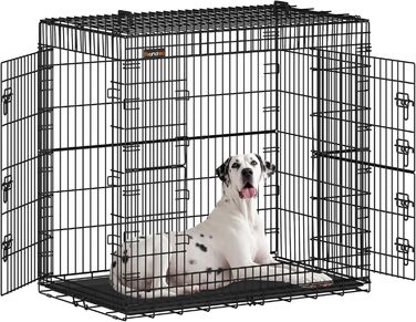Клітка для собак Feandrea, розкладна, з 2 дверцятами, висувна миска, 122 x 74 x 114 см, XXL, чорна