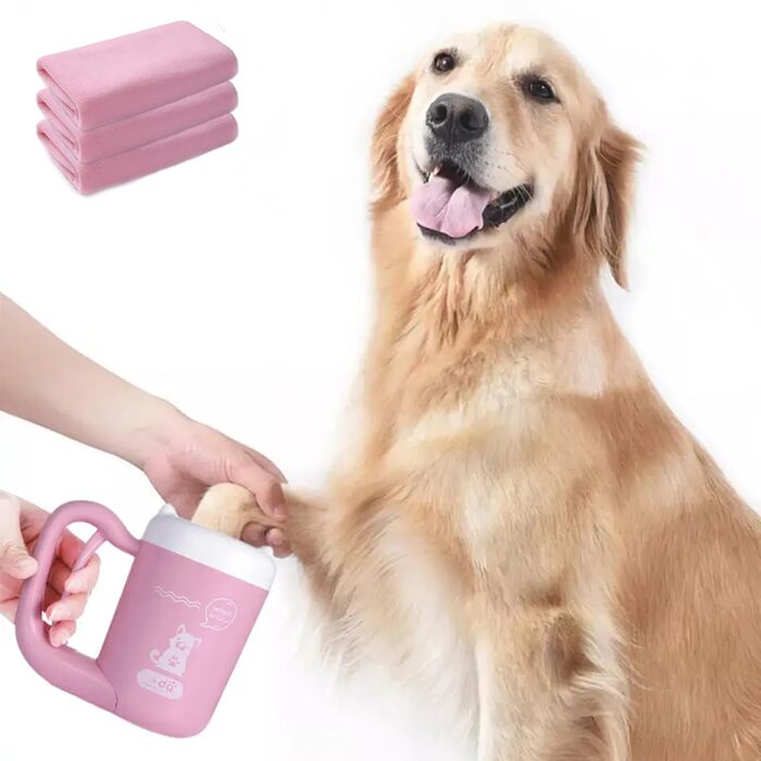 Очисник лап для собак з рушниками, портативний силіконовий пристрій для догляду за лапами, рожевий, S, рожевий