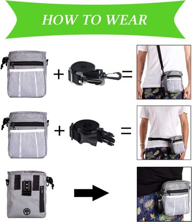 Сумка для ласощів STMK Leckerlibeutel для собак з поясом, 3 способи носіння, легка, іграшки, сухий корм, ласощі для собак, дресирування, для цуценят (сірий та чорний)