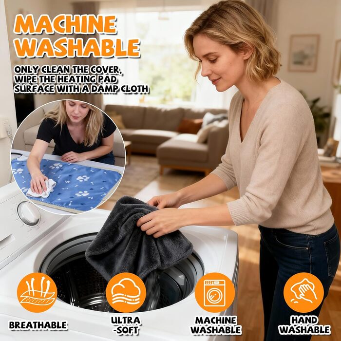 Килимок грілка для котів та собак Qoosea, електричний, 45x45 см, регулювання температури 30-60°C, таймер, водовідштовхувальний, знімний чохол