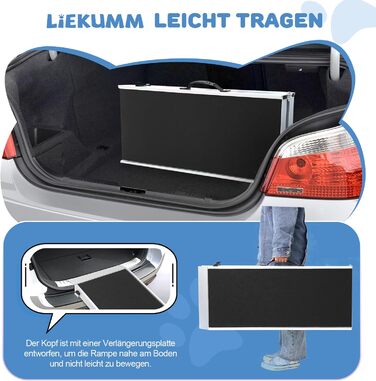 Складана автомобільна рампа для собак LIEKUMM 184,5×38 см, переносна пандус-степи для собак, навантаження 180 кг, для авто, позашляховиків та вантажівок