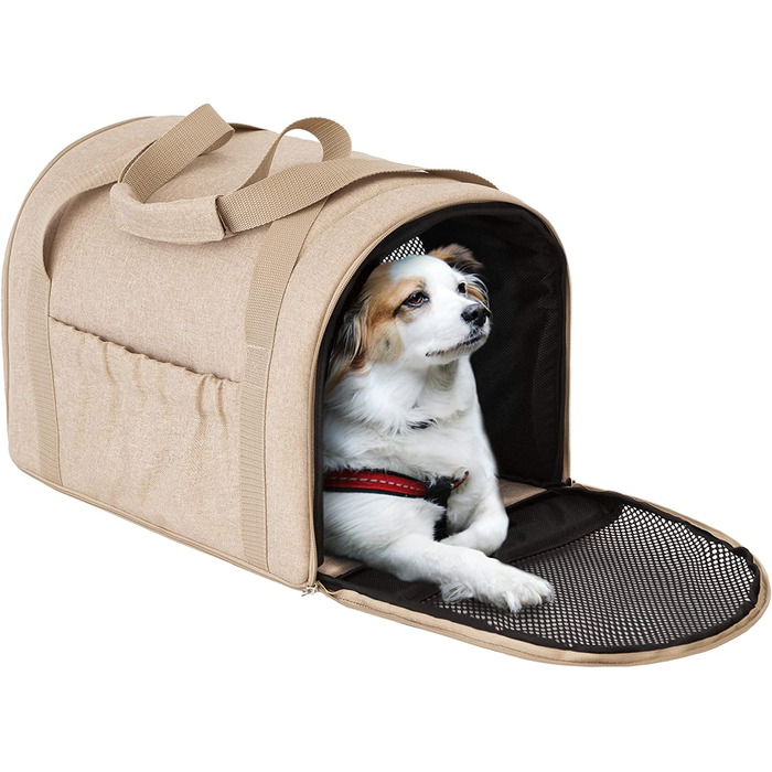 Транспортна сумка для собак та котів, сумка-переноска для тварин, Beige, 31x49x31 см, еко-лляна тканина