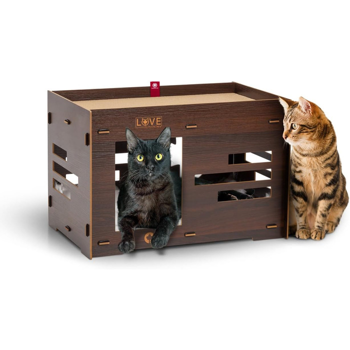 Будинок для котів CanadianCat Petitot, з картонним дряпаком і лежанкою, горіх, 60x39x39 см
