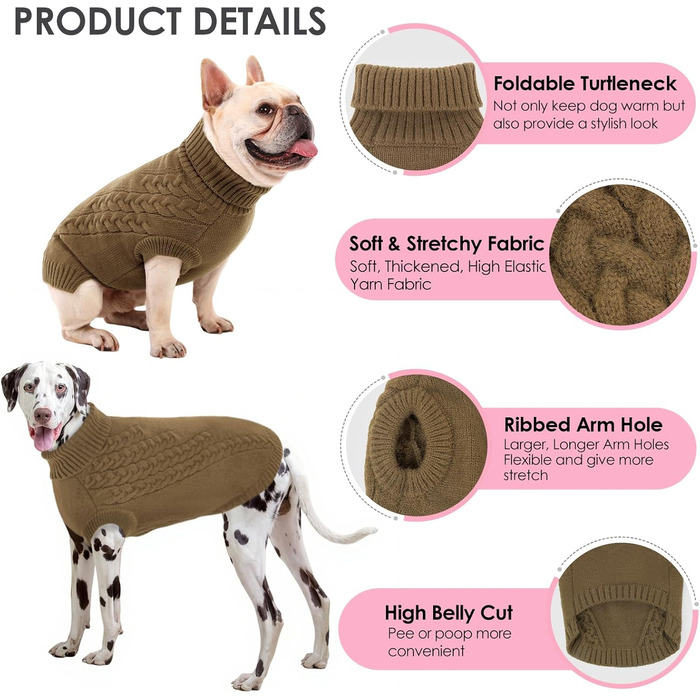 Пуловер для собак AOFITEE, коричневий