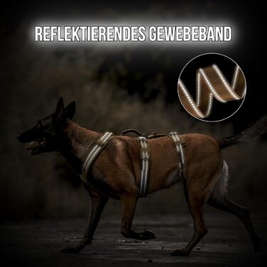 OneTigris HOUNDLOCK Тактичне шлейка для собак, надійна, регульована, з м'якою підкладкою, з ручкою, 2D-кільцями та світловідбиваючими елементами (M, L:27-41кг, обхват шиї 45-63см, обхват грудей 68-91см), Колір: Коричневий