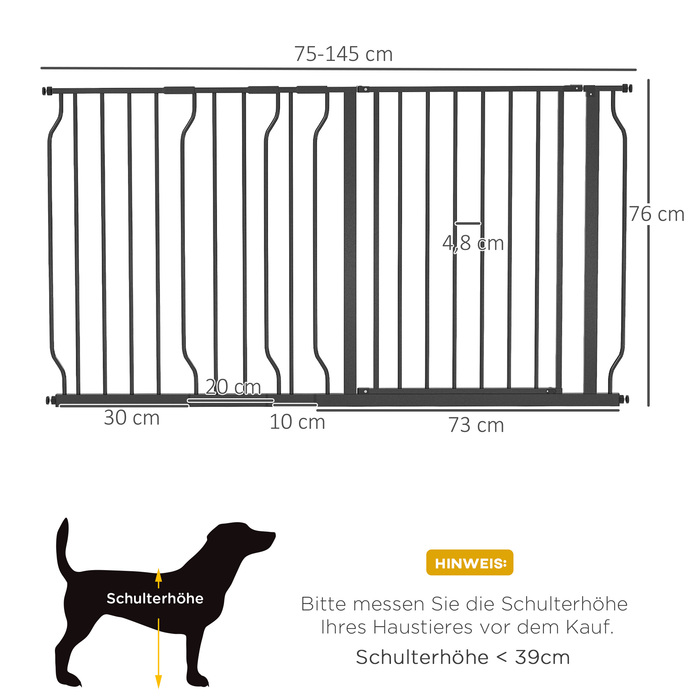 PawHut Dog Guard, 75-145 см, регульований, 2-стороннє відкривання, подвійна система блокування, свердління кріплення, ABS, сталь, чорний| Аосом