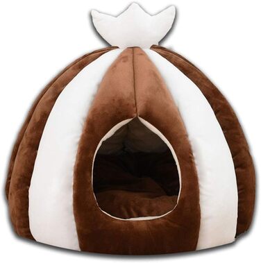 Котів будиночок-лежанка з велюру для котів та собак, теплий, зручний, 50х50 см, колір кавовий
