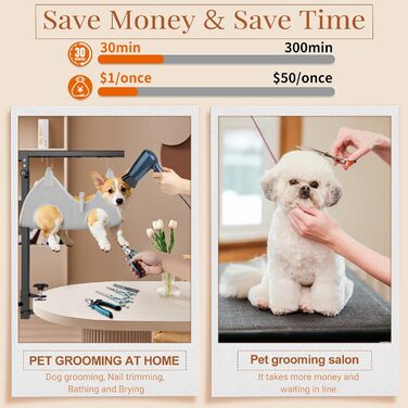 Набір для грумінгу собак з регульованою гамаком та повідком без сидіння, універсальне рішення для малих/середніх тварин (сірий)