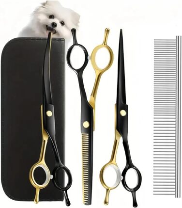 Ножиці для грумінгу собак та котів, нержавіюча сталь, для догляду за шерстю, з вигнутими, прямими та розріджувальними лезами (жовтий+чорний)