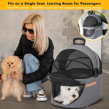 Автокрісло для тварин PAWZIDEA - сіре, до 15 кг, знімні та миючі подушки