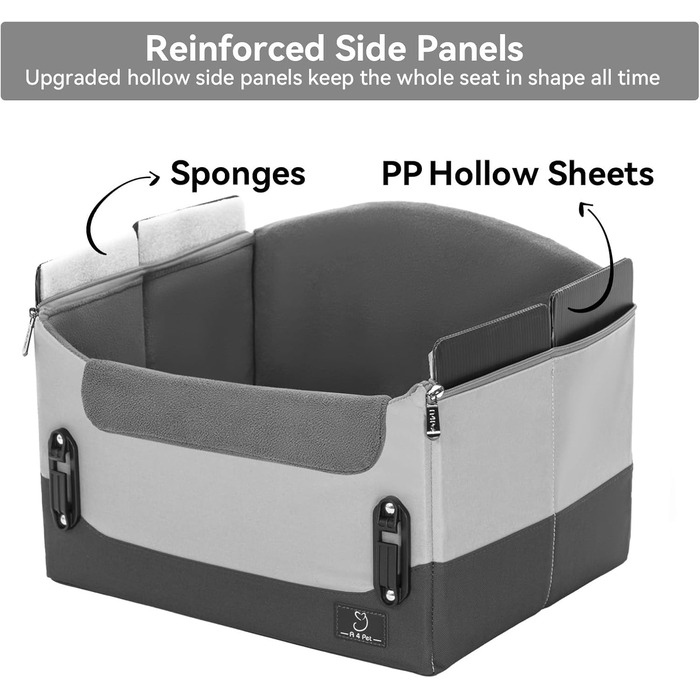 Автокрісло для собак - сіре, для маленьких собак, з кріпленням на ремінь, складне, для заднього або переднього сидіння