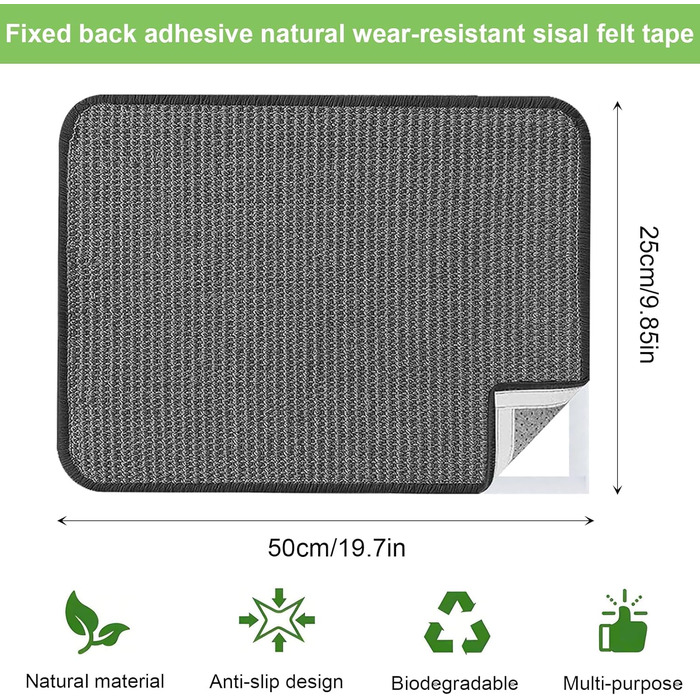 Килимок для дряпання котів на стіну, 2 шт. 25 x 50 см, сизаль, захист меблів