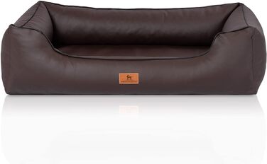 Ортопедичне ліжко для собак Knuffelwuff Montana з штучної шкіри, M-L, 85 x 63 см. Знімний чохол, легко мити. Підходить для великих, середніх та маленьких собак (Колір: Коричневий, Розміри: 85 x 63 x 23 см)