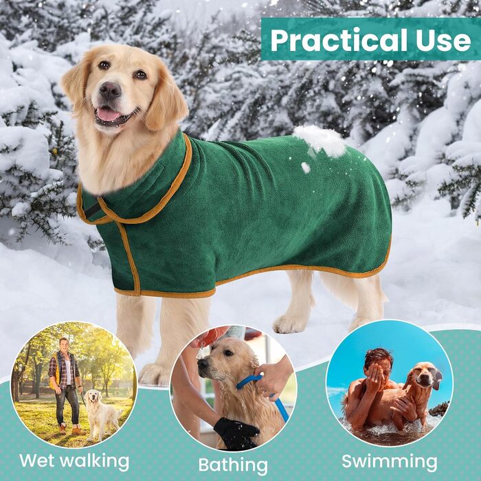 Рушник для собак PETTOM з мікрофібри, швидковисихаючий, бавовняний, супер-поглинаючий, для великих, середніх та маленьких собак (M, Зелений) M Темно-зелений