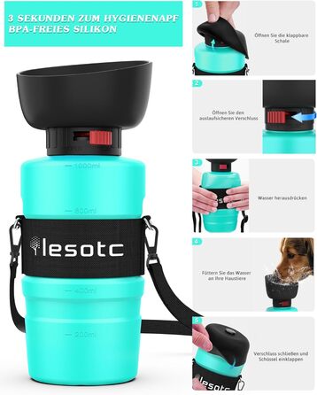 Складана пляшка для води для собак Lesotc 800 мл, вишнево-блакитна, для прогулянок, подорожей та кемпінгу