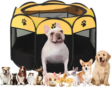 Портативний вольєр для цуценят та тварин, 74x43 см (жовтий)