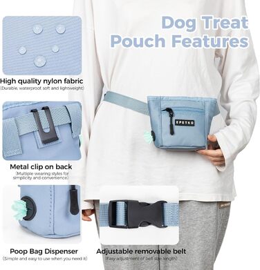 Сумка для ласощів для собак з металевим кліпом для пояса, міцна застібка-магніт, велика місткість, диспенсер для пакетів для вигулу (Світло-блакитний)