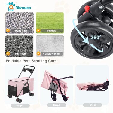 Дитяча коляска для тварин для котів та собак, рожевий колір, до 25 кг