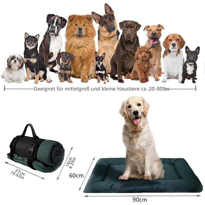 Складане водонепроникне ліжко для собак, матрац, килимок для собак для подорожей, кемпінгу, на вулицю, з антиковзною основою, 90x60 см