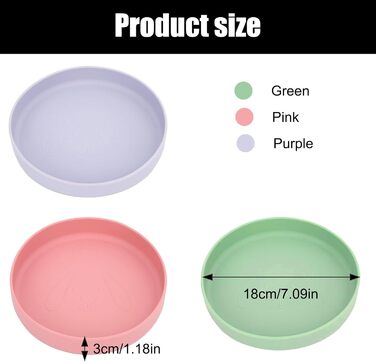 Набір мисок для котів (3 шт.) - зелений, рожевий, фіолетовий, 18 см, силікон, для сухого та вологого корму