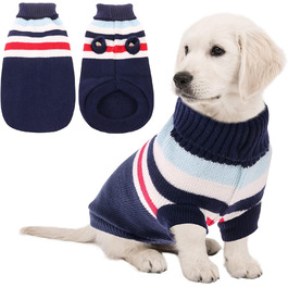 Теплий собачий светр з смугами, зимовий в'язаний одяг з еластичними ремінцями для ніг, м'який акриловий светр для собак маленьких, середніх та великих порід, розмір S, блакитний