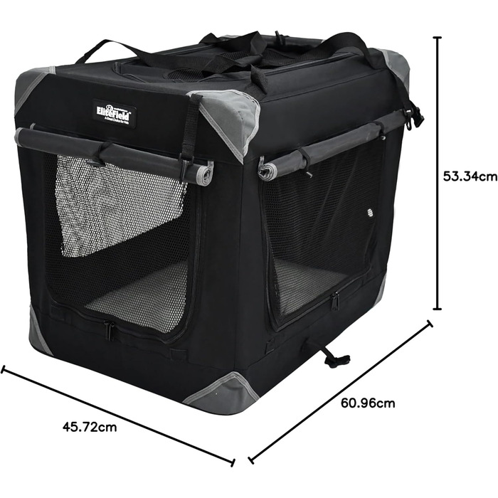 Кіяж для собак EliteField з 3 дверцятами, складаний, м'який, з сумкою для перенесення та флісовим ліжком, для використання в приміщенні та на вулиці, 91.4 x 61 x 71.1 см