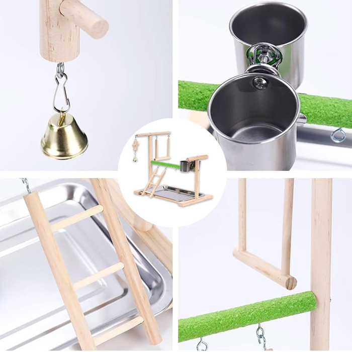 Дерев'яний ігровий комплекс Vogel Spielplatz для хвилястих попугаїв, канарів та інших птахів. Комплект з годівницями, сходами та гойдалкою.